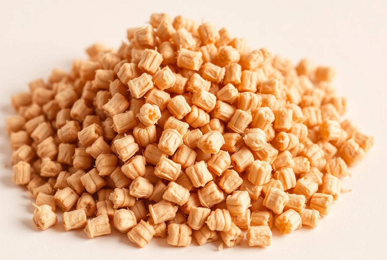 Conjunto de pellets de biomassa em detalhe macro